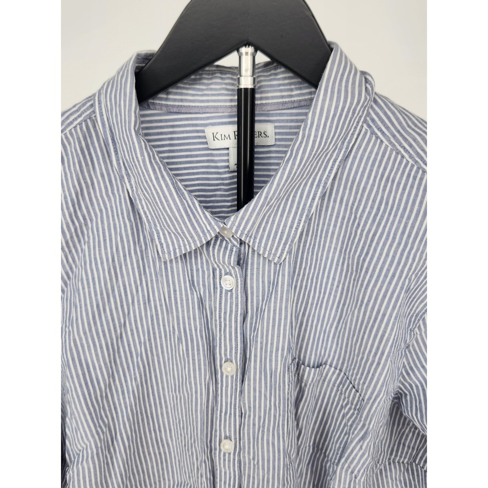 Kim Rogers Womens XL Blue White Striped Cotton Button Down With Roll Tab Sleeve - Picture 2 of 8